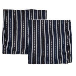 Mae Woven Pillow Covers (2) Blue/Yellow/Cream Striped 18”x18” EUC